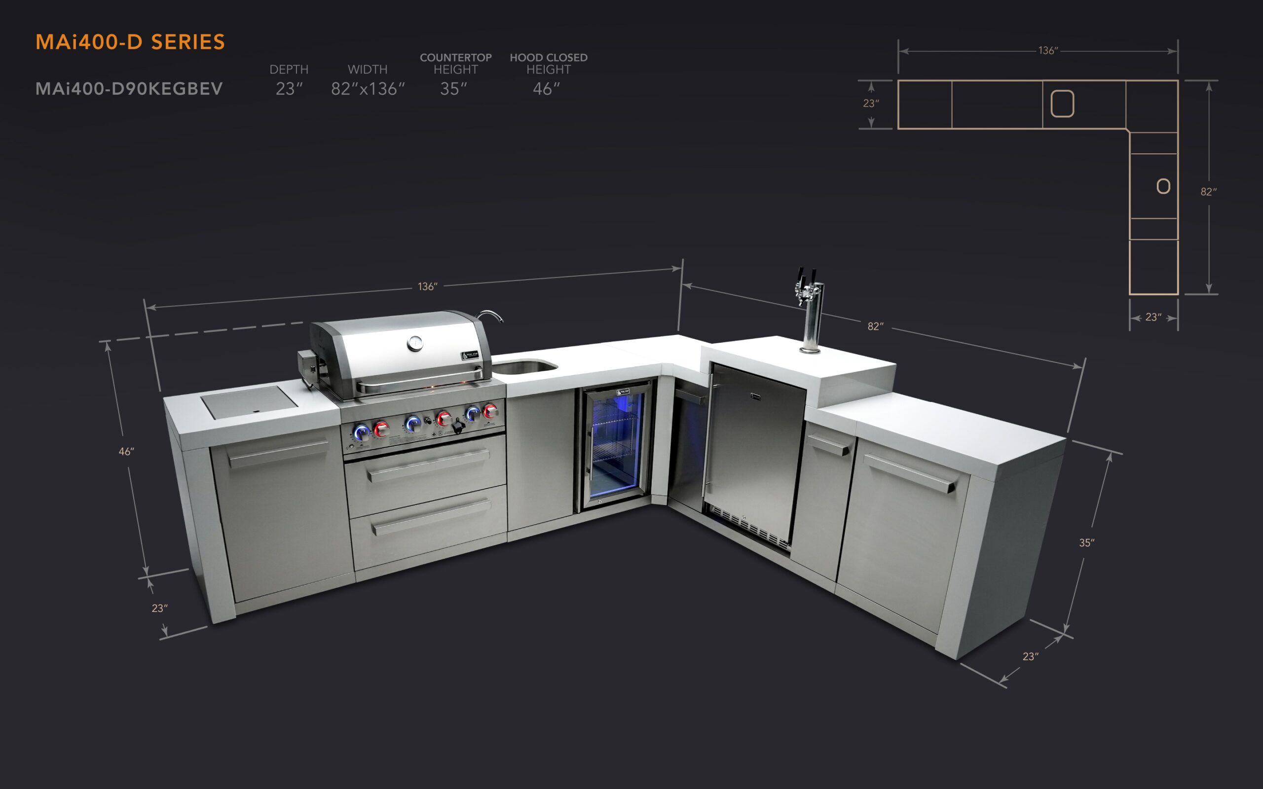Mont Alpi 400 Deluxe Island with a 90 Degree Corner, Kegerator and Beverage Center - Image 2