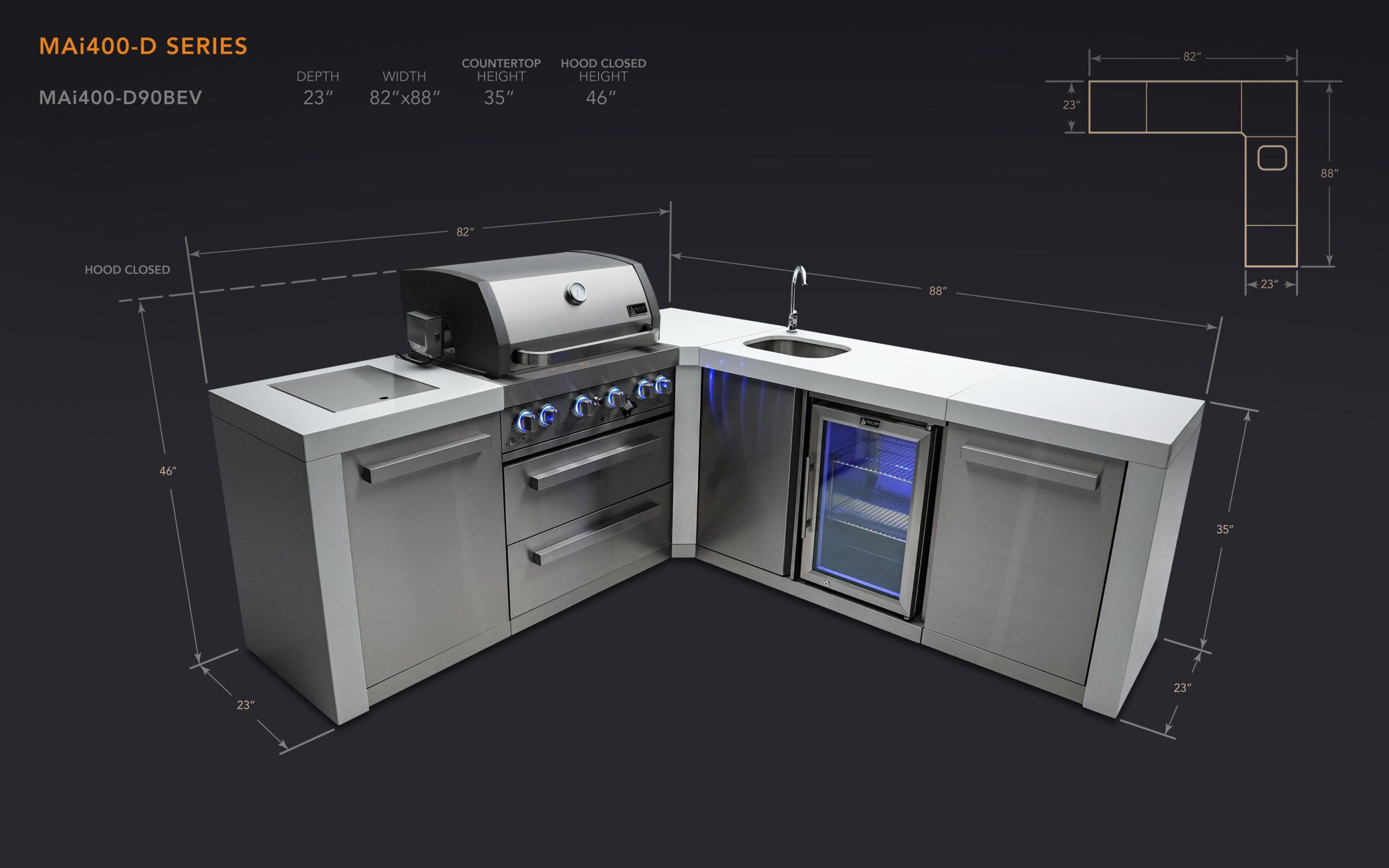 Mont Alpi 400 Deluxe Island with a 90 Degree Corner and Beverage Center - Image 2