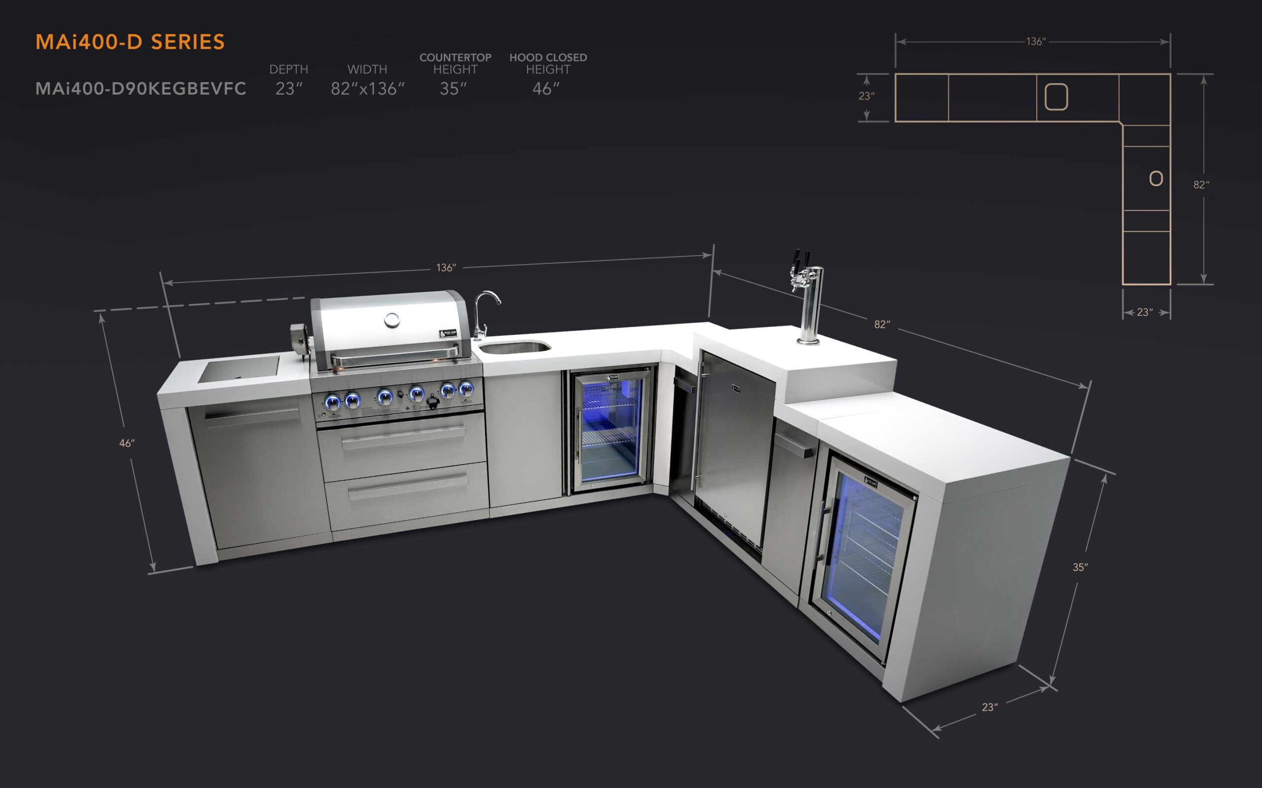 Mont Alpi 400 Deluxe Island with a 90 Degree Corner, Kegerator, Beverage Center and Fridge Cabinet - Image 2