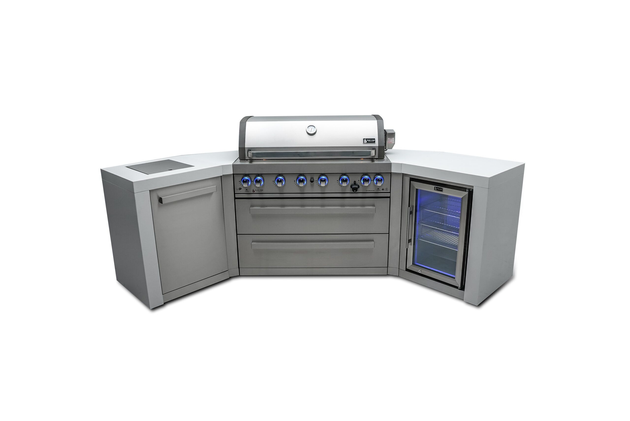 Mont Alpi 805 Deluxe Island with 45 Degree Corners and a Fridge Cabinet