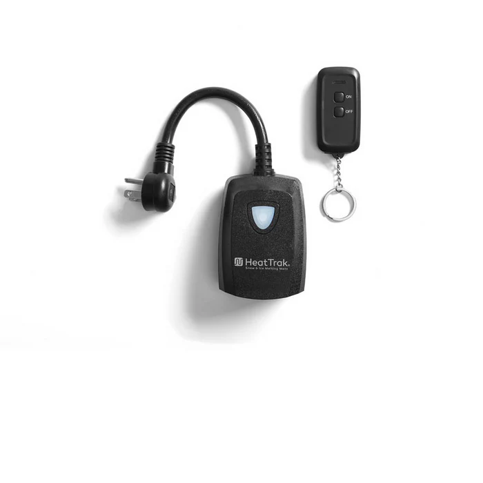 HeatTrak Wireless One Outlet & Remote Control with a black plug-in receiver and key-ring remote