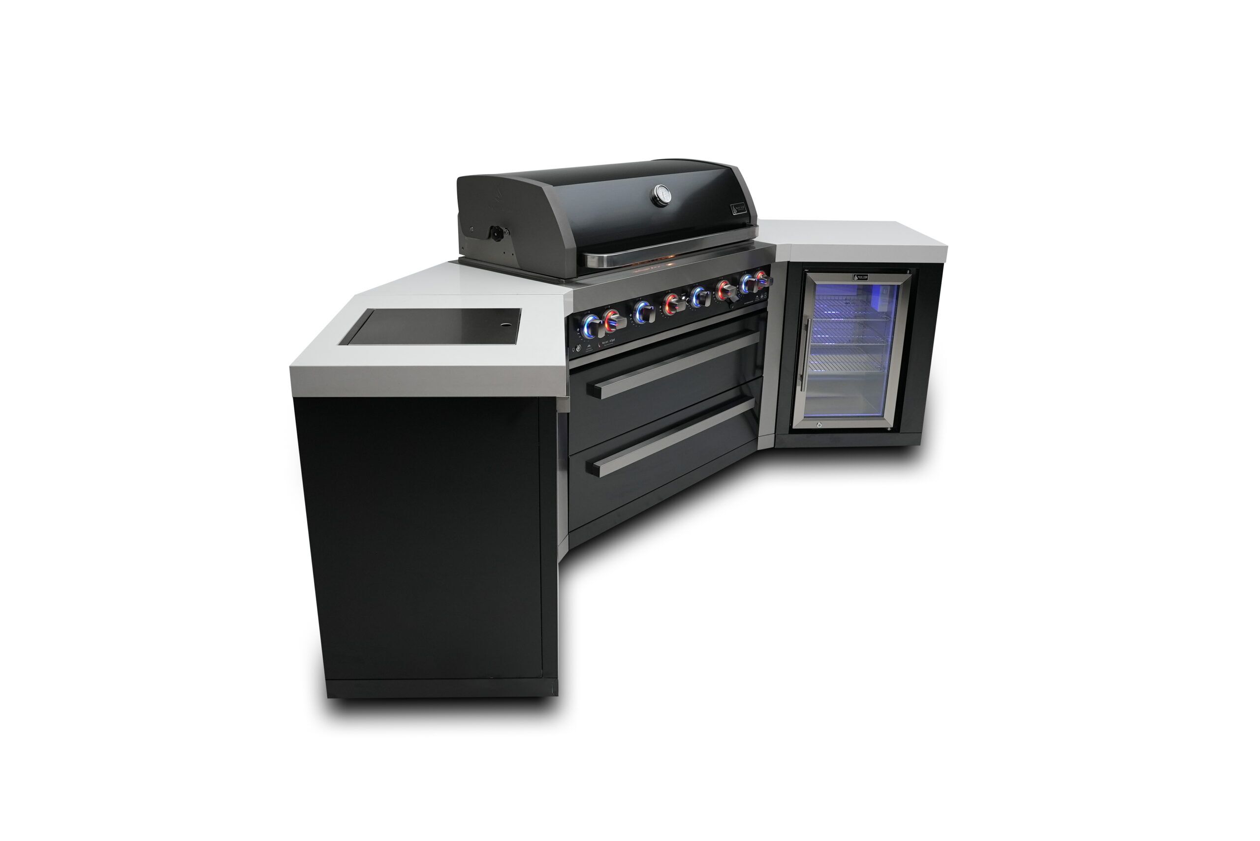 Mont Alpi 805 Black Stainless Steel Island with 45 Degree Corners and a Fridge Cabinet - Image 3