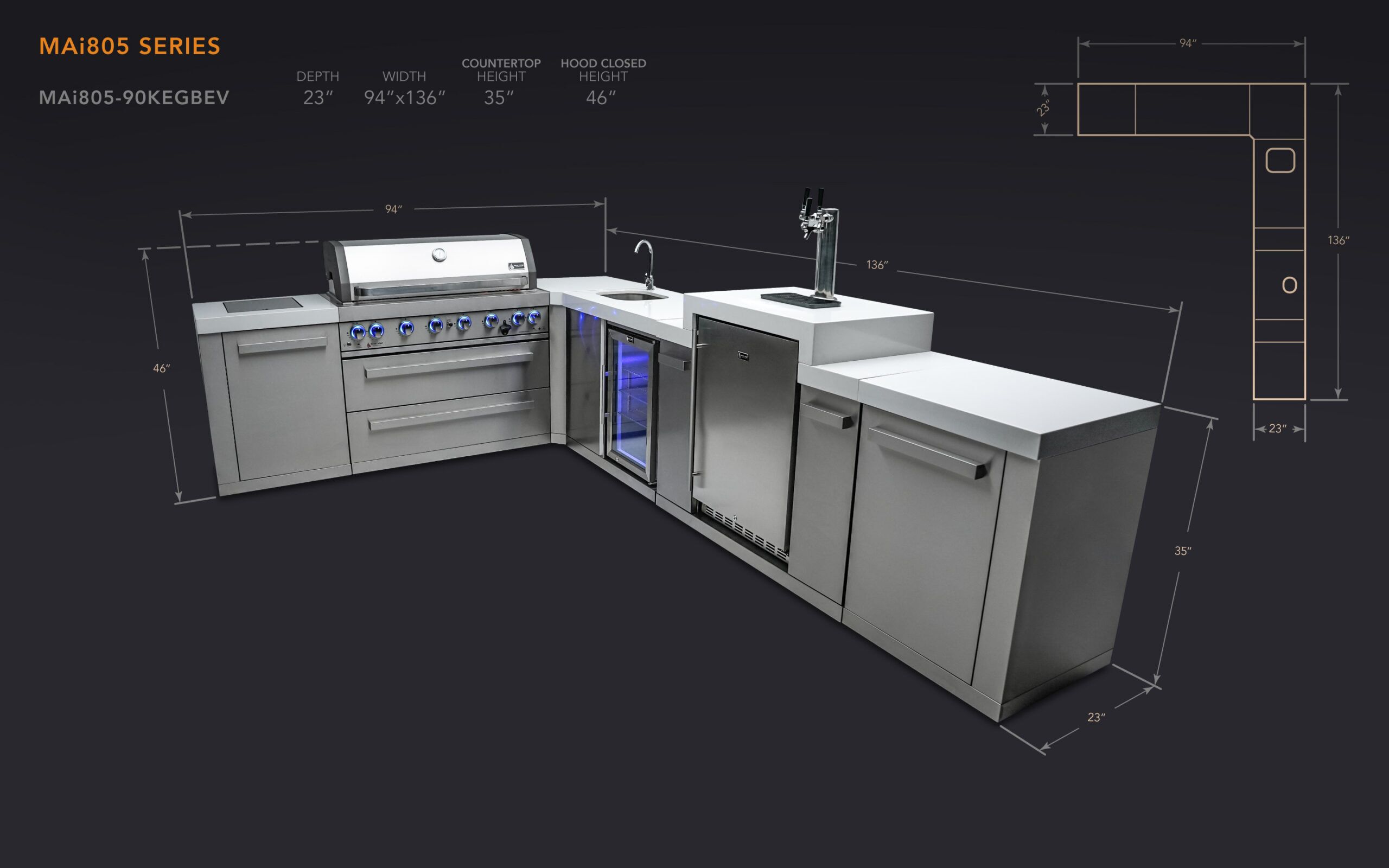 Mont Alpi 805 Island with a 90 Degree Corner, Kegerator and Beverage Center - Image 2