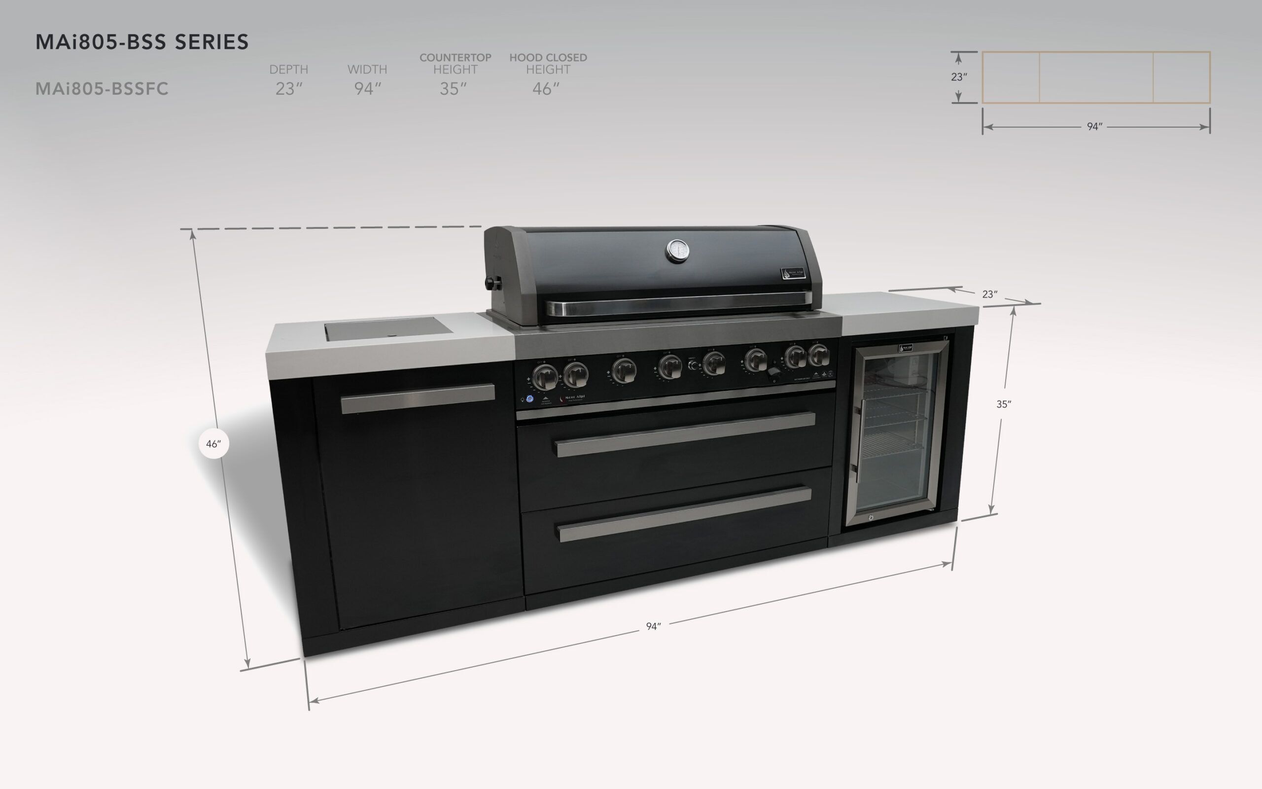 Mont Alpi 805 Black Stainless Steel Island with a Fridge Cabinet - Image 2