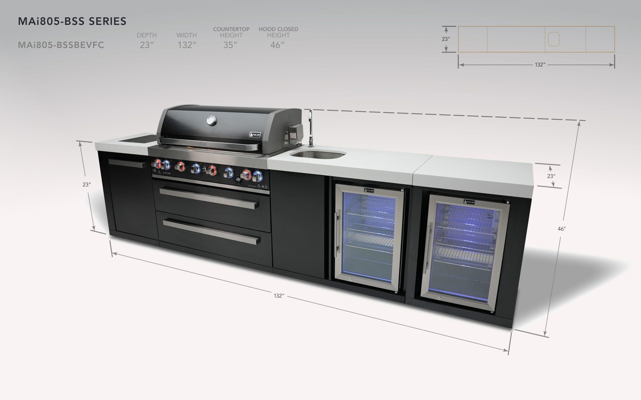Mont Alpi 805 Black Stainless Steel Island with a Beverage Center and Fridge Cabinet - Image 2