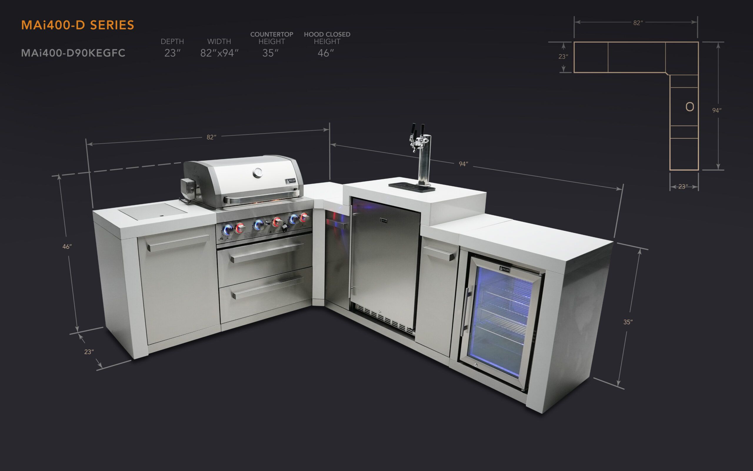 Mont Alpi 400 Deluxe Island with a 90 Degree Corner, Kegerator and Fridge Cabinet - Image 2