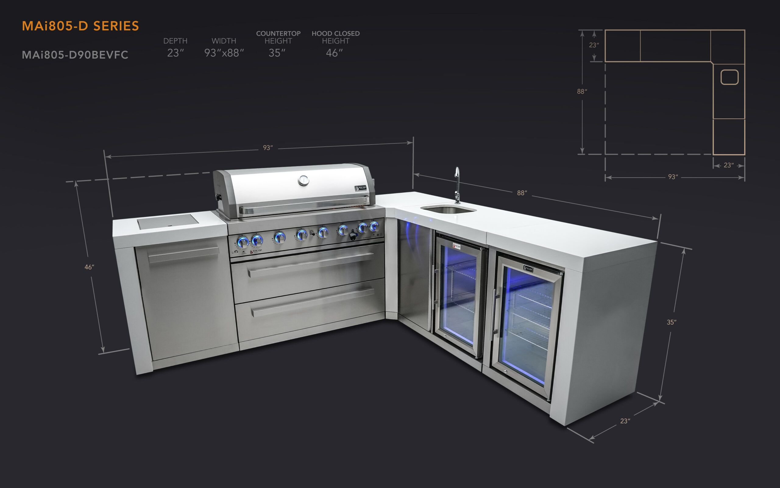 Mont Alpi 805 Deluxe Island with a 90 Degree Corner, Beverage center and Fridge Cabinet - Image 2
